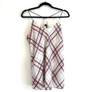 The Limited Racerback V-Neck Cami - Black, Red, and Gold Check Pattern on White